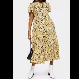 Topshop Yellow Daisy Grandad Mini Shirt Dress Size 2